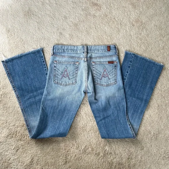 7 For All Mankind "A" Pocket Y2K Pink Stiching Low Rise Boot Cut Jeans Size 27 - Picture 3 of 8